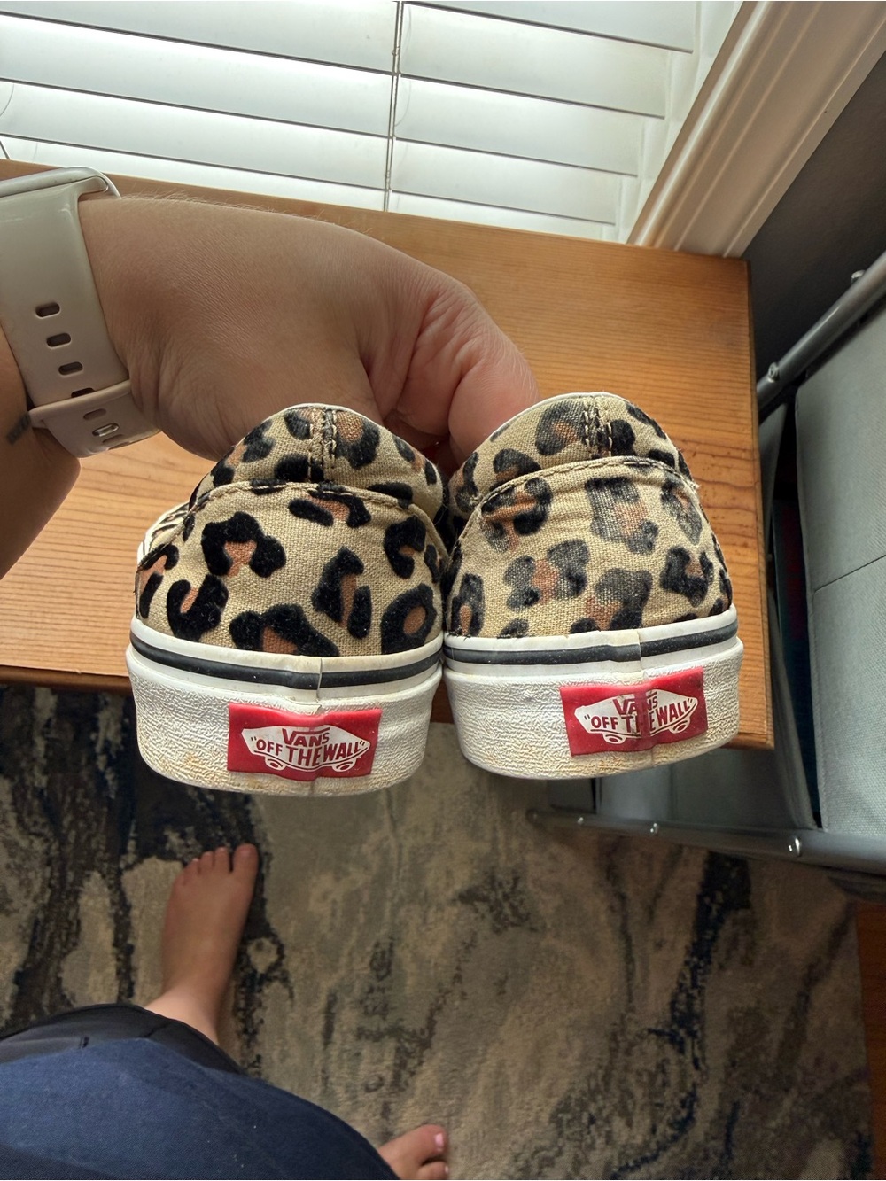 Vans Leopard Print Slip-Ons in Tan and Black - Picture 2 of 4